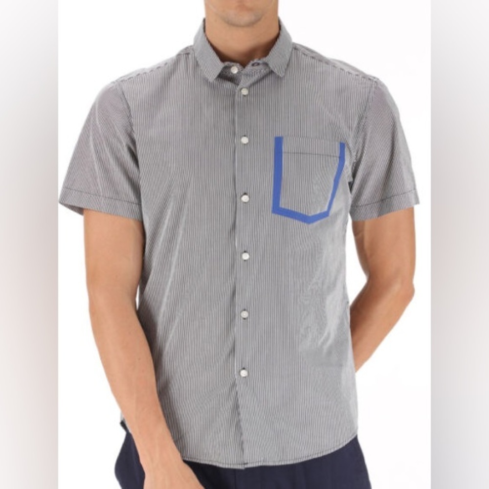 Marc by Marc Jacob Striped Short Sleeve Slim Fit Shirt Phantom Multi Size S NWT